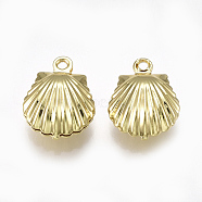 Brass Charms, Shell, Real 18K Gold Plated, 13x10x4.5mm, Hole: 1.2mm(KK-S348-139)