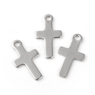 201 Stainless Steel Charms, Cross, Stainless Steel Color, 14.5x8x0.8mm, Hole: 1.4mm(STAS-F192-073P)