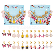 Alloy Enamel Bee & Flower & Butterfly Charm Locking Stitch Markers, Zinc Alloy Lobster Claw Clasps Locking Stitch Marker, Mixed Color, 3.5~3.8cm, 12pcs/set(HJEW-PH01786)