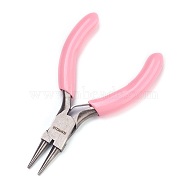 45# Carbon Steel Jewelry Pliers, Round Nose Pliers, Ferronickel, Pink, 79x45x8mm(PT-L007-16F)