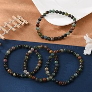 Natural Indian Agate Bead Stretch Bracelets, Round, Inner Diameter: 2 inch~2-3/8 inch(5~6cm), Bead: 5.8~6.8mm(BJEW-K212-A-010)