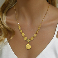 Elegant and Versatile Brass Tassel Coin Pendant Necklace for Women, Real 18K Gold Plated, 16.93 inch(43cm)(XX2260)