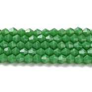 Opaque Solid Color Imitation Jade Glass Beads Strands, Faceted, Bicone, Sea Green, 4x4mm, Hole: 0.8mm, about 87~98pcs/strand, 12.76~14.61 inch(32.4~37.1cm)(GLAA-F029-P4mm-08)