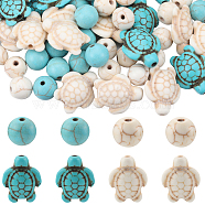200Pcs 4 Style DIY Beads Kits, Including Synthetic Turquoise & Howlite & Magnesite Beads, Turtle & Round, Mixed Dyed and Undyed, 8~18x8~14x6~8mm, Hole: 1mm, 50pcs/style(DIY-SC0022-90)
