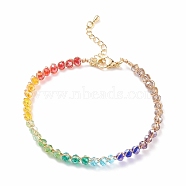 Glass Braided Anklet, Brass Wire Wrap Jewelry for Women, Colorful, 7-7/8 inch(20cm)(AJEW-AN00493)