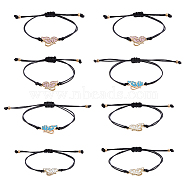 3 sets 3 colors Butterfly Alloy Enamel Link Bracelets Set, Adjustable Polyester Couple Bracelets for Best Friends Women, Mixed Color, Inner Diameter: 3-3/8 inch(8.7cm), 2Pcs/set, 1 Set/color(BJEW-FI0001-09)