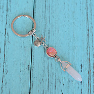 Natural Rose Quartz Bullet Pendant Keychains, with Alloy Starfish & Shell Shape, 3.5cm(KEYC-PW0009-03B)