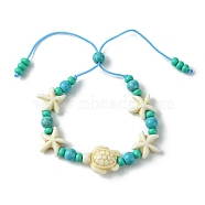 Turtle & Starfish Dyed Synthetic Turquoise Slider Bracelets, Summer Beach Adjustable Nylon Cord Bracelets for Women Men, Beige, Inner Diameter: 1-1/2~3 inch(3.8~7.7cm)(BJEW-JB10279-01)