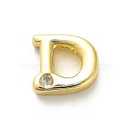 Rack Plating Brass Cubic Zirconia Beads, Long-Lasting Plated, Lead Free & Cadmium Free, Alphabet, Letter D, 12x13.5x4.8mm, Hole: 2.7mm(KK-L210-008G-D)
