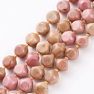 Natural Rhodochrosite Beads Strands, with Seed Beads, Six Sided Celestial Dice, Faceted, 8~8.5x8~8.5mm, Hole: 1mm, about 40pcs/strand, 15.75 inch(40cm)(G-A030-B25-8mm)