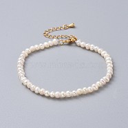 Natural Freshwater Pearl Beads Bracelets, with Brass Extender Chains and Burlap Packing Pouches Drawstring Bags, Golden, White, 7-1/2 inch(19cm)(BJEW-JB04619)