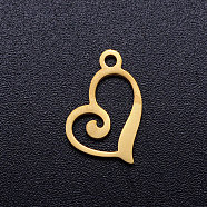 304 Stainless Steel Open Heart Charms, Hollow, Golden, 13x10x1mm, Hole: 1.4mm(A-STAS-Q201-JN320-2)