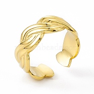 Ion Plating(IP) 304 Stainless Steel Cuff Ring for Women, Braided Wide Band Open Rings, Real 14K Gold Plated, 8mm, Inner Diameter: US Size 7 1/4(17.6mm)(RJEW-C060-32G)