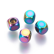 Ion Plating(IP) 304 Stainless Steel Spacer Beads, Cube, Rainbow Color, 5x5x5mm, Hole: 3mm(STAS-L216-15D)