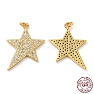 925 Sterling Silver Micro Pave Cubic Zirconia Pendants, Star Charm, with Jump Ring, Real 18K Gold Plated, 19.5x17x2mm, Hole: 2.3mm(STER-I010-29G)