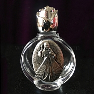 Glass Holy Water Bottle with Zinc Alloy Cap, Religion Portable Refillable Container, Antique Silver, 6.7x4.4cm(PW-WG79722-06)