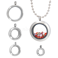 4Pcs 4 Style 304 Stainless Steel Locket Pendants, with Glass, DIY Accessories for Jewelry Pendant Making, Flat Round Charm, Stainless Steel Color, 19.5~36.5x15~30x6~6.5mm, Hole: 3~4mm, 1pc/style(STAS-UN0047-28)