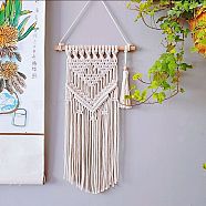 Cotton Cord Macrame Woven Wall Hanging, with Plastic Non-Trace Wall Hooks, for Nursery and Home Decoration, Floral White, 770x250x21mm(HJEW-C010-17)