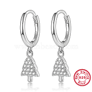 Christmas Trees Cubic Zirconia Dangle Hoop Earrings, Rhodium Plated 925 Sterling Silver Earrings with S925 Stamp, Platinum, 21x6mm(JT3219-1)