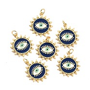 Brass Enamel Pendants, Long-Lasting Plated, Sun with Eye, Real 18K Gold Plated, 22x19.5x1.5mm, Hole: 3.6mm(KK-P204-16G)