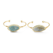 Natural Amazonite Horse Eye Wrapped Cuff Bangle, Brass Torque Bangle for Women, Golden, Cadmium Free & Lead Free, Inner Diameter: 2-1/4 inch(5.8cm)(G-D458-02G-06-RS)