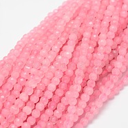 Dyed Natural White Jade Round Beads Strands, Faceted, Pink, 4mm, Hole: 1mm, about 92pcs/strand, 15.3 inch(G-E311-4mm-01)