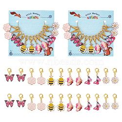 Alloy Enamel Bee & Flower & Butterfly Charm Locking Stitch Markers, Zinc Alloy Lobster Claw Clasps Locking Stitch Marker, Mixed Color, 3.5~3.8cm, 12pcs/set(HJEW-PH01786)