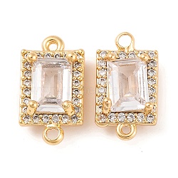 Brass Pave Clear Cubic Zirconia Connector Charms, Rectangle Links, Real 18K Gold Plated, 15x8x5mm, Hole: 1mm(KK-S389-39G)