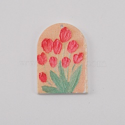 Printed Acrylic Pendants, Arch-shaped with Tulip, Colorful, 34.5x24x2mm, Hole: 1.2mm(ACRP-CJC0001-02)