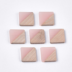 Resin & Walnut Wood Cabochons, Square, Pink, 13.5x13.5x3mm(RESI-S358-A-90E)