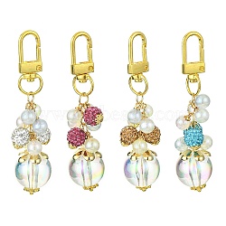 Round Acrylic Pendant Decorations, with Polymer Clay Rhinestone Beads and Alloy Swivel Clasps, Mixed Color, 86.5mm(HJEW-JM01101)