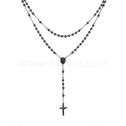 Men's Rosary Bead Necklace with Crucifix Cross, 304 Stainless Steel Necklace for Easter, Gunmetal, 18.9 inch(48cm)(NJEW-I011-6mm-04)