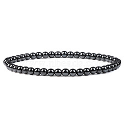 4mm Round Synthetic Hematite Beads Bracelet for Men, European and American Retro Simple Versatile Stretch Bracelets, 7-1/2 inch(19cm)(KG3069-32)