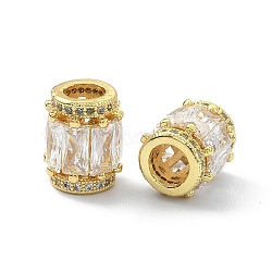 Brass Rhinestone European Beads, Large Hole Beads, Column, Real 14K Gold Plated, 11.5x9mm, Hole: 4.5mm(KK-P232-16G)