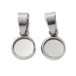 304 Stainless Steel Pendant Cabochon Settings, Flat Round Charms, Stainless Steel Color, Tray: 6mm, 10.5x7.5x1mm, Hole: 6x3.5mm(STAS-L282-010P-01)