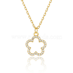 925 Silver Hollow Flower Pendant Necklace, Cable Chain Necklaces(QM9620-1)