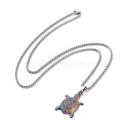 Rainbow Color Alloy Pendant Necklace with Stainless Steel Chains for Women, Tortoise Pattern, Pendant: 38x24mm, 27.56 inch(70cm)(OCEA-PW0001-79A)