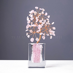 Natural Rose Quartz Chips Money Tree Display Decorations, Home Office Decoration, 58x40x180mm(PW-WG1CBB9-02)