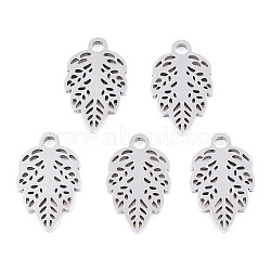 304 Stainless Steel Pendants, Leaf Charm, Stainless Steel Color, 12x7.5x1mm, Hole: 1.4mm(STAS-E186-09P)