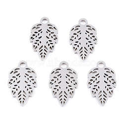 Non-Tarnish 304 Stainless Steel Pendants, Leaf Charm, Stainless Steel Color, 12x7.5x1mm, Hole: 1.4mm(STAS-E186-09P)