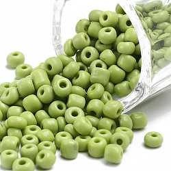 Glass Seed Beads, Opaque Colours Seed, Small Craft Beads for DIY Jewelry Making, Round, Green Yellow, 4mm, Hole:1.5mm, about 4500pcs/pound(SEED-A010-4mm-44)