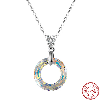 925 Sterling Silver Glass Pendant Necklaces, Ring, 17.91 inch(45.5cm), Pendant: 14x3.5mm