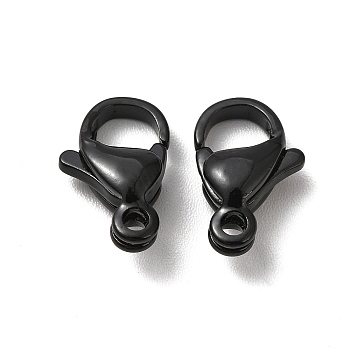 Spray Painted 304 Stainless Steel Lobster Claw Clasps, Black, 13x8x4mm, Hole: 1.6mm