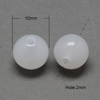 Imitation Jade Acrylic Beads, Round, White, 10mm, Hole: 2mm, about 833pcs/500g