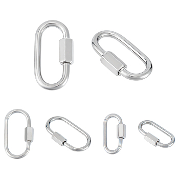 6Pcs 3 Styles 304 Stainless Steel Screw Carabiner Lock Charms, for Necklaces Making, Oval, Stainless Steel Color, 21~37x11~20x4~7mm, 2pcs/style