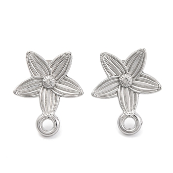 Non-Tarnish 304 Stainless Steel Studs Earring Findings, Flower, Stainless Steel Color, 19x16mm, Hole: 2.5mm, Pin: 11x0.5mm