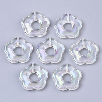 Transparent Acrylic Beads, AB Color Plated, Half Drilled, Flower, Clear AB, 26x27x5mm, Hole: 1.6mm