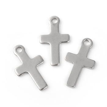 201 Stainless Steel Charms, Cross, Stainless Steel Color, 14.5x8x0.8mm, Hole: 1.4mm