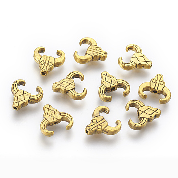 Tibetan Style Alloy Beads, Cattle, Antique Golden, Lead Free & Cadmium Free & Nickel Free, 14x14x3mm, Hole: 2mm