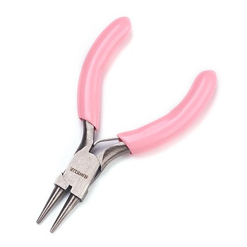 45# Carbon Steel Jewelry Pliers, Round Nose Pliers, Ferronickel, Pink, 79x45x8mm